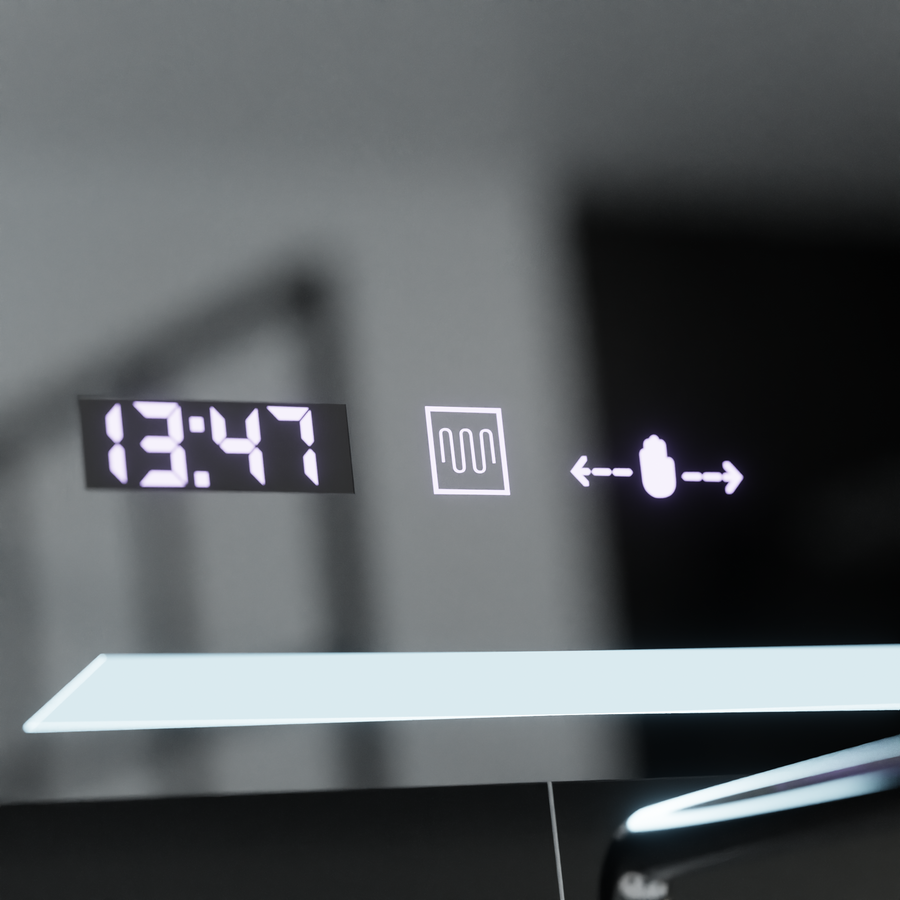 Ορθογώνιος καθρέφτης LED, 60x80cm, Rayonnement MotionGlow Marcello, Σύστημα Demister, Ρολόι & Θερμόμετρο, Ρυθμιζόμενο