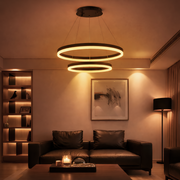 Κρεμαστός πολυέλαιος LED με τηλεχειριστήριο CASIANA 40W, 2 κύκλοι, Κρύο/Ζεστό/Ουδέτερο φως 3000K/4000K/6000K, Ρυθμιζόμενο, Μαύρο, Ρυθμιζόμενο ύψος, Μεταλλικό και Ακρυλικό