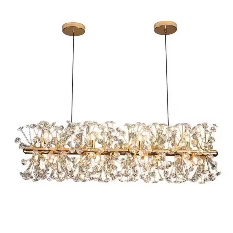 Crystal πολυέλαιος Minuet 9x G9, μήκους 70cm, γυαλιστερό χρυσό, ρυθμιζόμενο ύψος
