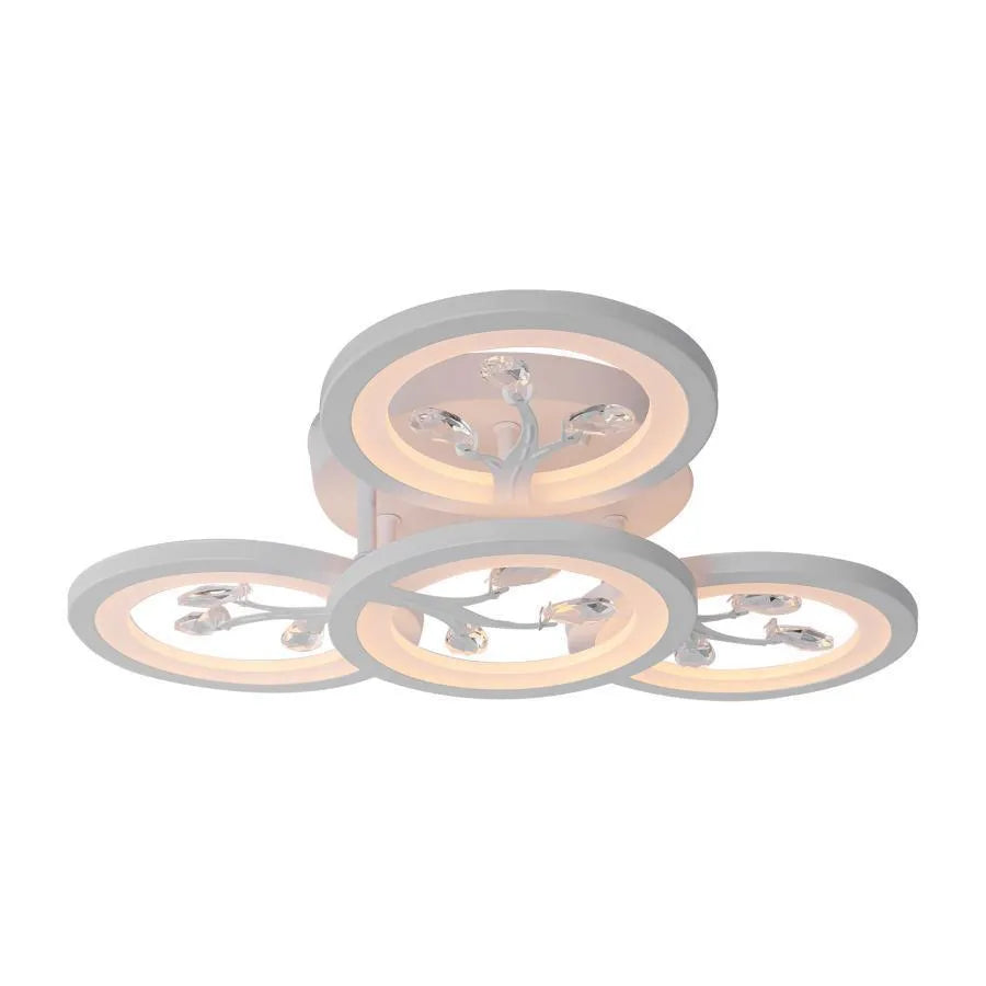 LED πολυέλαιος με τηλεχειριστήριο Daisy, 4 στοιχεία, 49W, κρύο/ζεστό/ουδέτερο φως, ασταθές, λευκό με κρύσταλλο