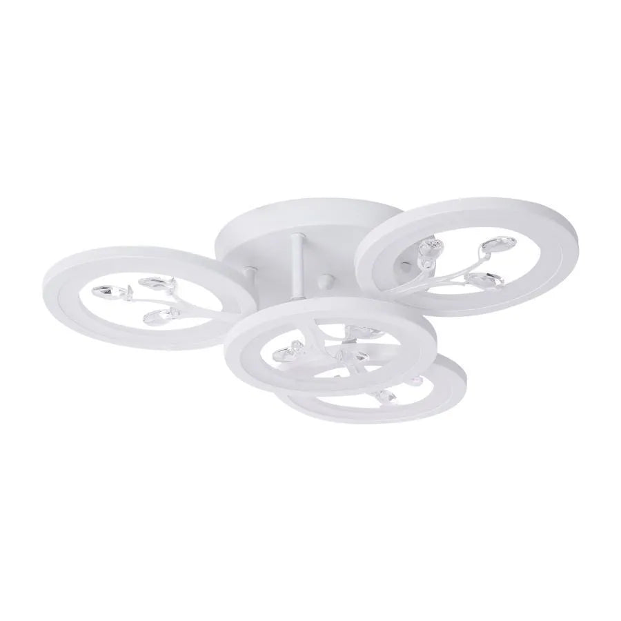 LED πολυέλαιος με τηλεχειριστήριο Daisy, 4 στοιχεία, 49W, κρύο/ζεστό/ουδέτερο φως, ασταθές, λευκό με κρύσταλλο