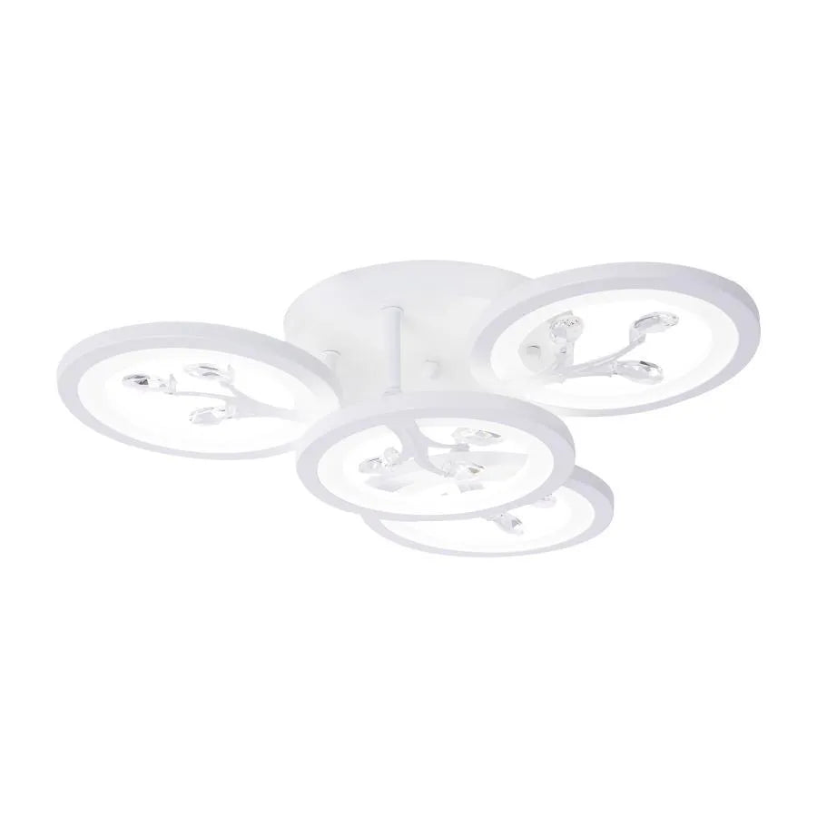 LED πολυέλαιος με τηλεχειριστήριο Daisy, 4 στοιχεία, 49W, κρύο/ζεστό/ουδέτερο φως, ασταθές, λευκό με κρύσταλλο