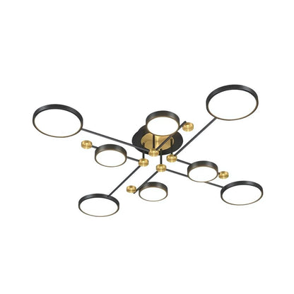 Lustra LED cu Telecomnda MARIA, 63W, 8 Elemente, Lumina Calda/Rece/Neutra, Dimabila, Negru/Auriu